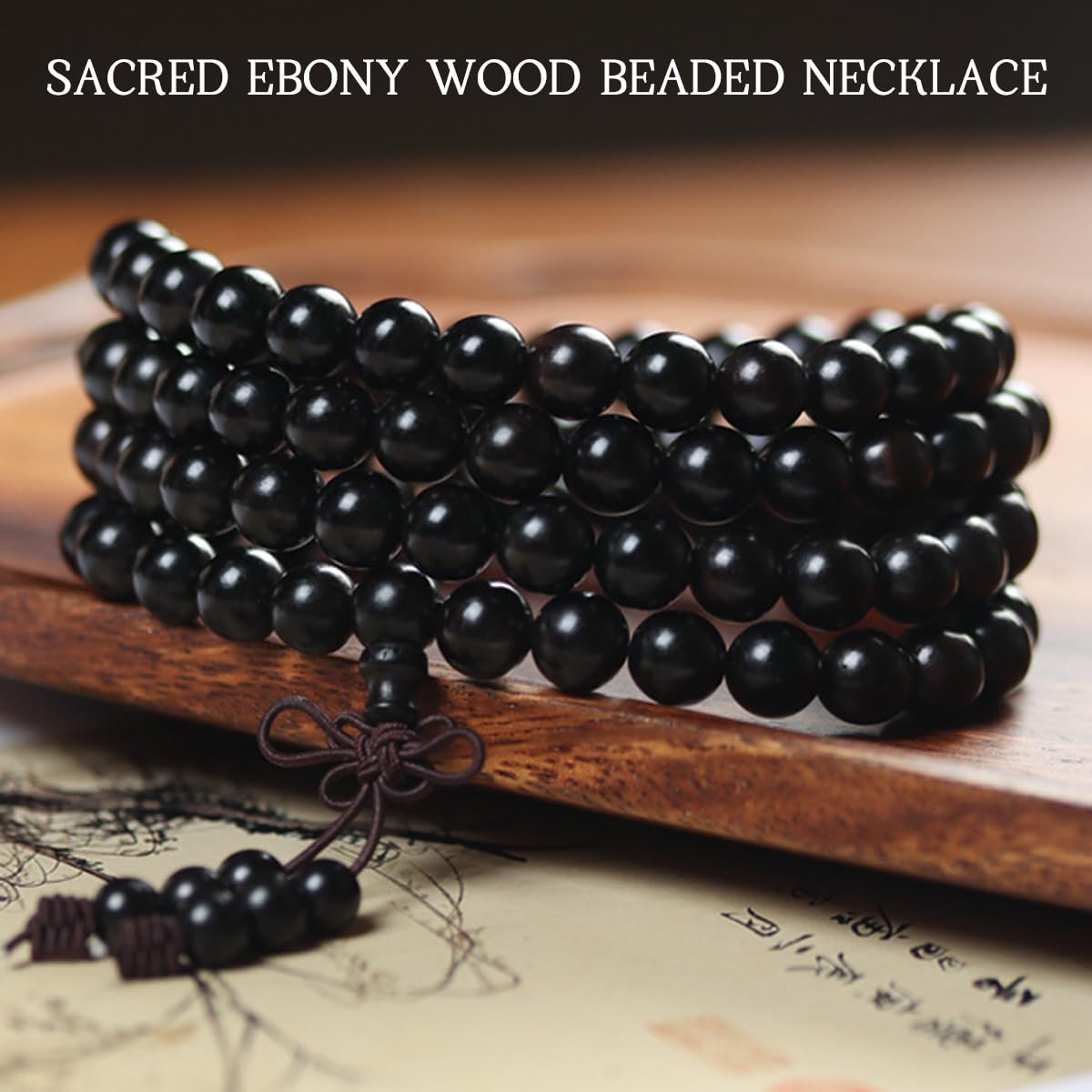 SANNIDHI Karungali Malai 108 Beads Necklace for Meditation with 8mm Ebony Wood | Layered Bracelet