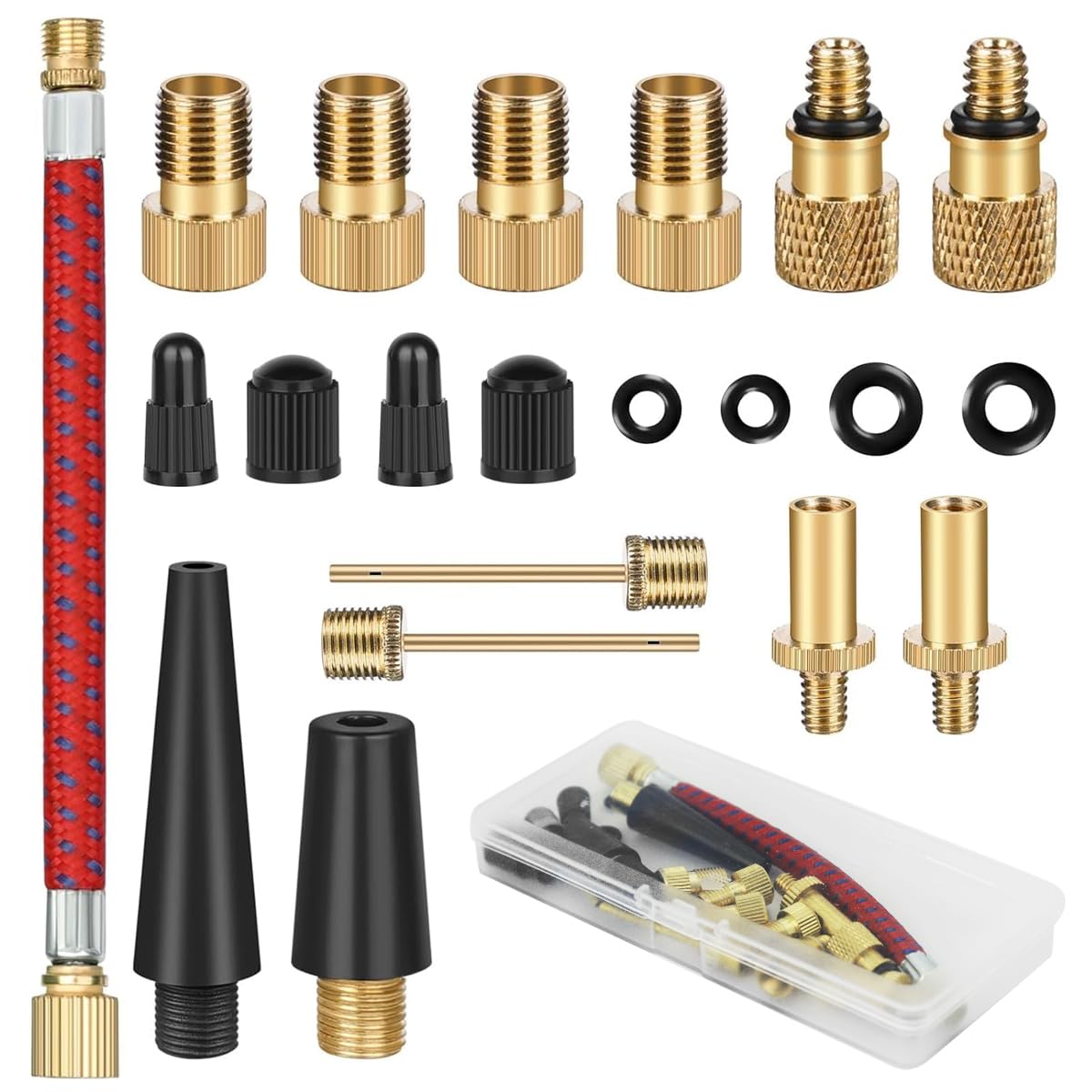 STHIRA Bicycle Valve Adapter Kit for Bikes and Cars with 21 pcs Box Set featuring Copper Build | Includes Pump Needle and Cone Adapters