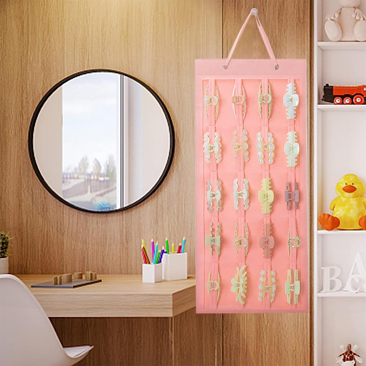 HASTHIP Hair Claw Clip Holder for Wall and Door with 20 Felt Belts 35×80cm | Organizer for Women