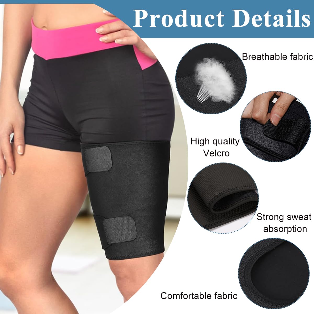 HANNEA® Adjustable Thigh Brace Support, Unisex Breathable Neoprene Anti-slip Hamstring Compression Sleeve Wrap, Support and Thigh Wraps for Men and Women, M