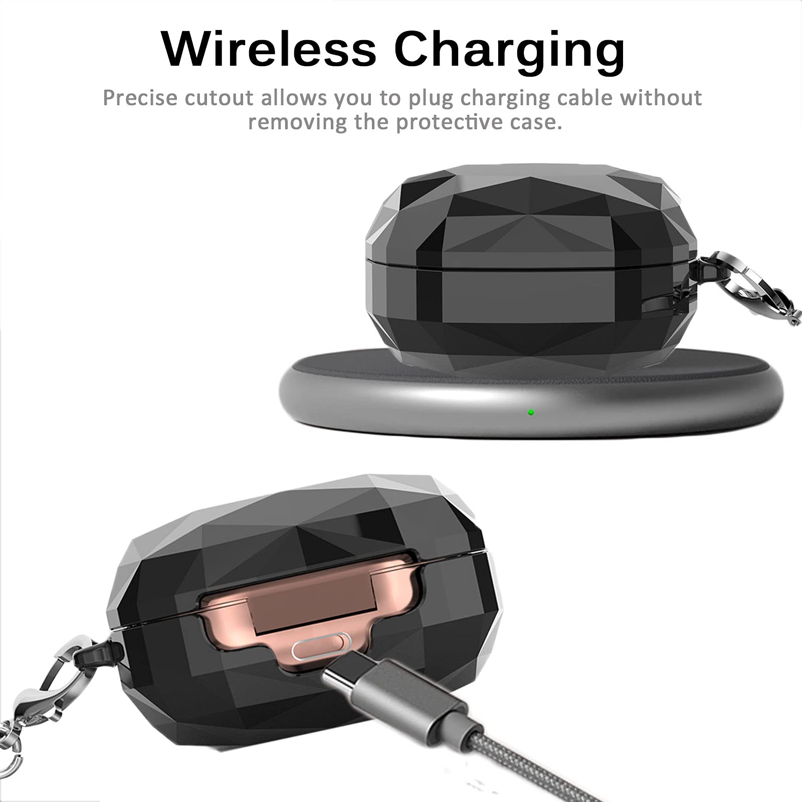 Zeitel Galaxy Buds Protective Case for Buds Pro 2021 and Buds 2 featuring Diamond Cut PC Design | Separate 2 Piece Shockproof Cover with Key Ring