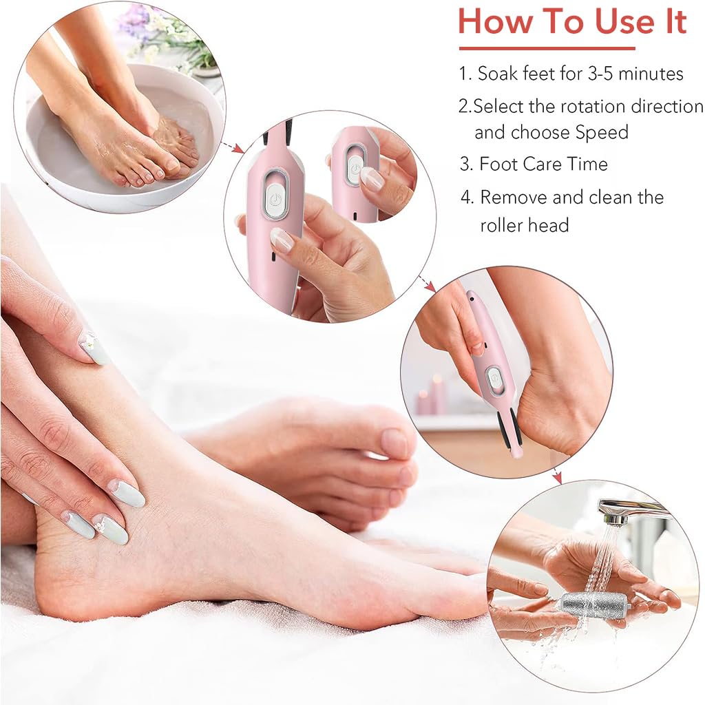 HASTHIP Callus Remover for Feet Electric USB Rechargeable Cordless Foot for Callus & Dead Skin Removal Ajustable Power Cordless Pedicure Device for Foot Callus & Feet Care