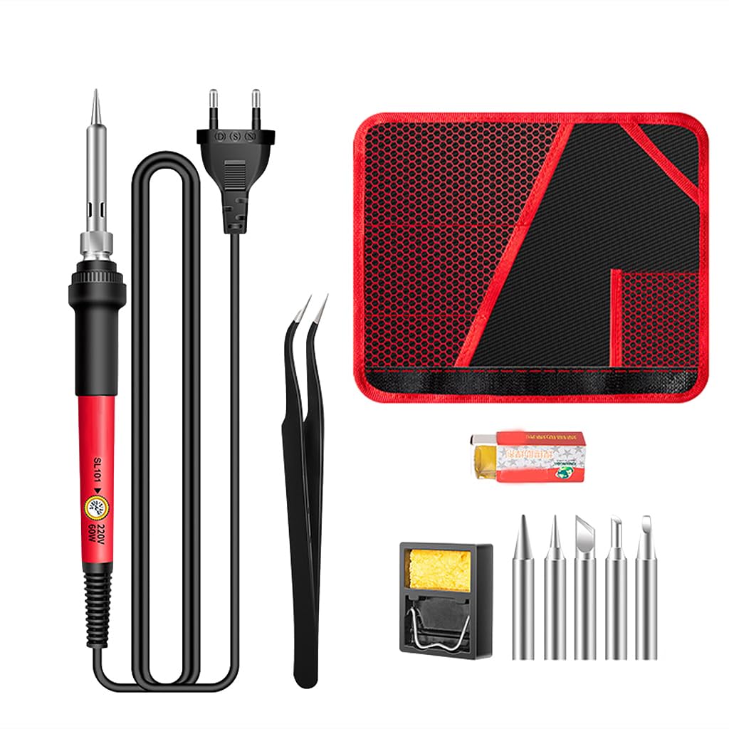 Serplex® Soldering Iron Kit, Soldering Iron 60 Watt Original 200 to 450°C Adjustable Temperature Soldering Gun Electric Soldering Kit Set with 5 Soldering Iron Tips, Soldering Wire, Flux (12pcs)