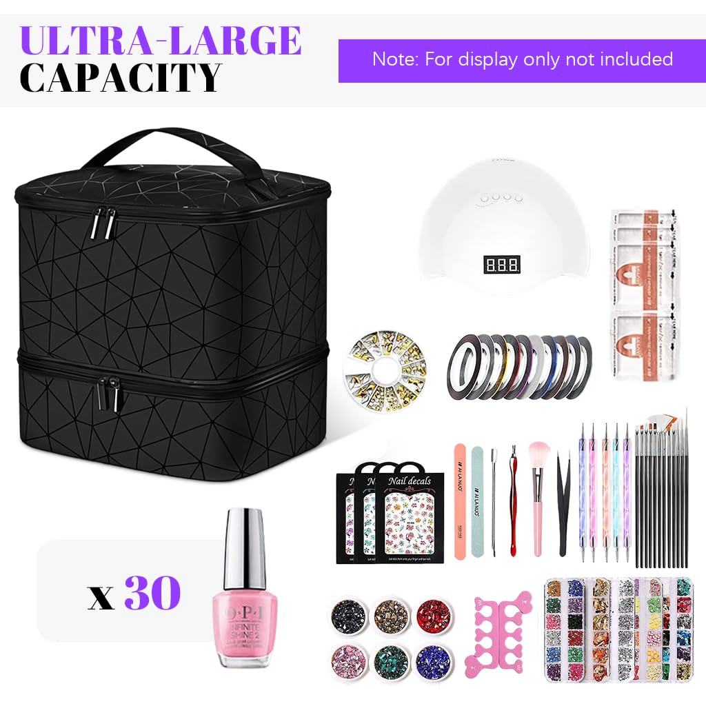 MAYCREATE Travel Nail Polish Organizer Bag for 30 Bottles with Double Layer Design | PU Makeup Storage Case