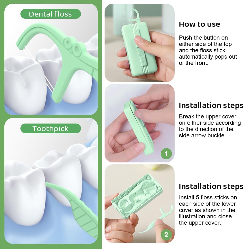 HASTHIP Portable Dental Floss Dispenser with 10 Dual Line Floss Picks for Travel and Mint Fresh Breath