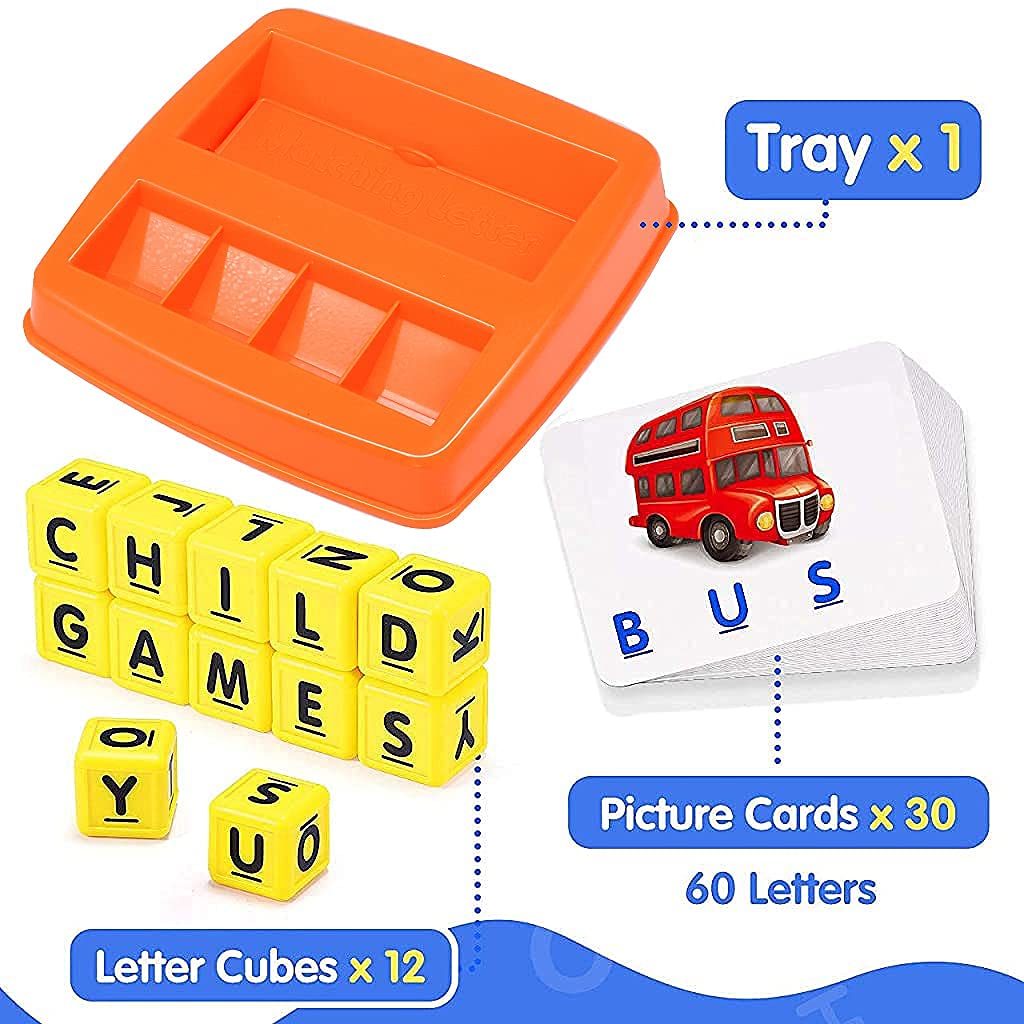 PATPAT Spelling Games for Kids with 30 Flash Cards and 12 Letter Cubes | CPC Certified Learning Toy