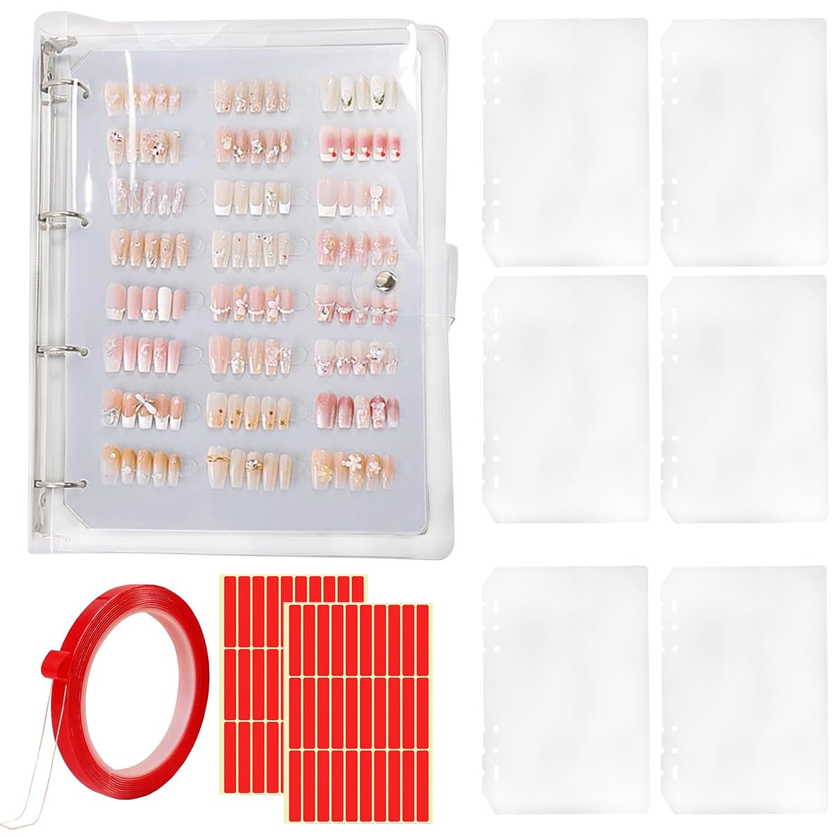 MAYCREATE® Press On Nail Organizer DIY False Nail Collection Binder with 10Pcs Nail Organization Sheet Reuseable False Nail Press On Nails Organizer Binder Press On Nail Organizer Nail Salon Supplies