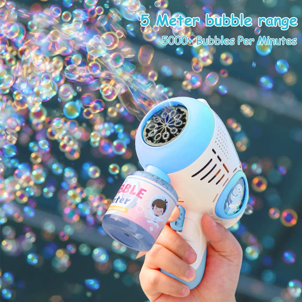PATPAT Bubble Gun for Kids with 8-Nozzle LED Bubble Maker and 1 Bottle Refill Solution | Blue