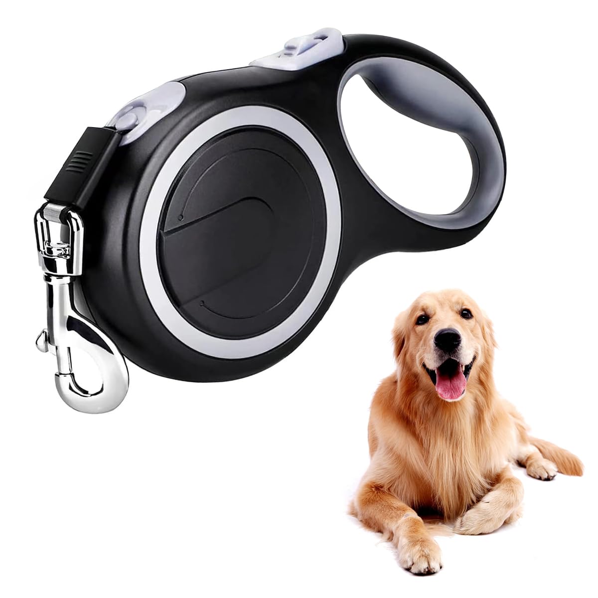 ZIBUYU Retractable Dog Leash 16 ft for Walking with One Button Brake and Ergonomic Handle | Black