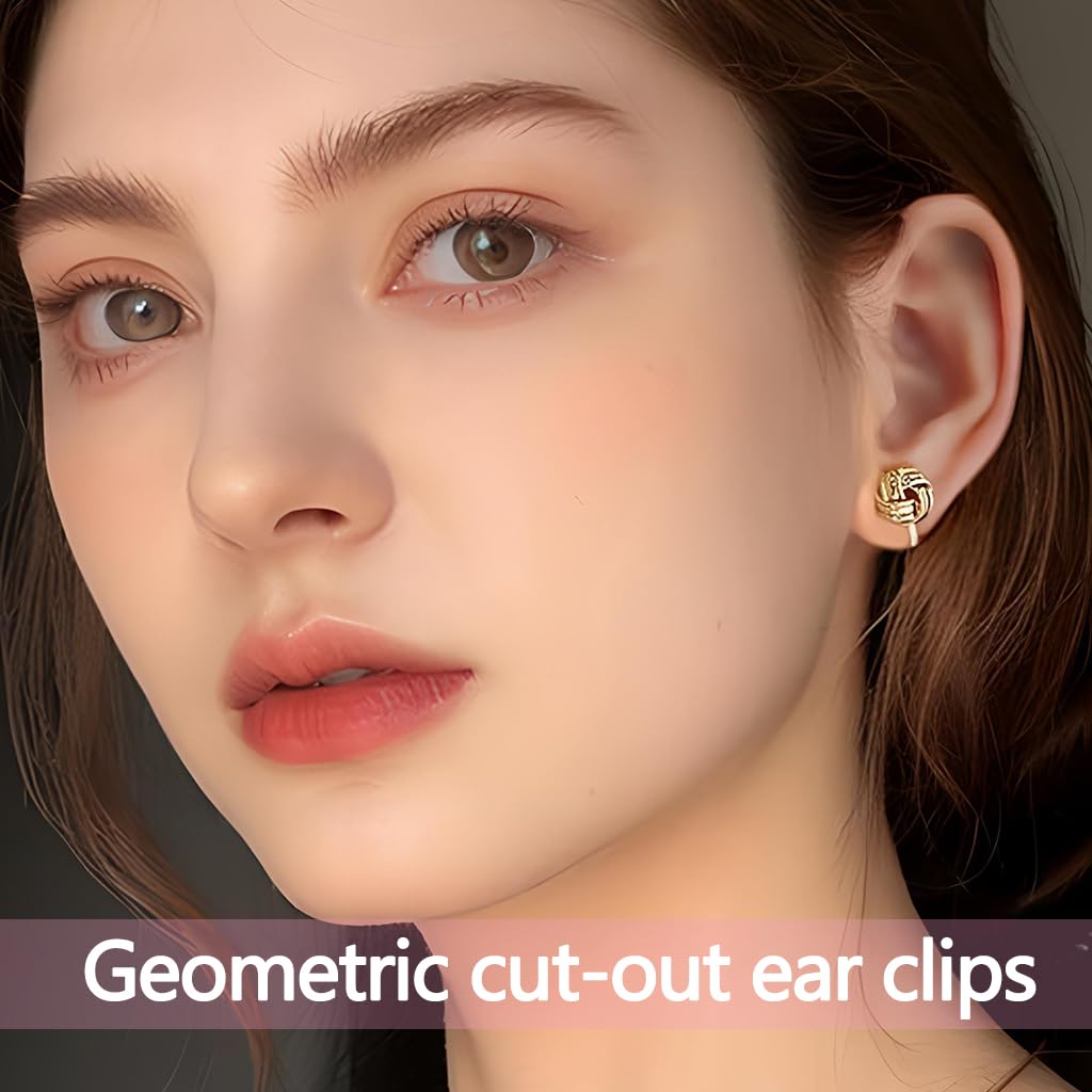ZIBUYU Clip On Earrings for Non Pierced Ears with Heart Knot Design and Gold Plating | Hypoallergenic Silicone Pads for Women