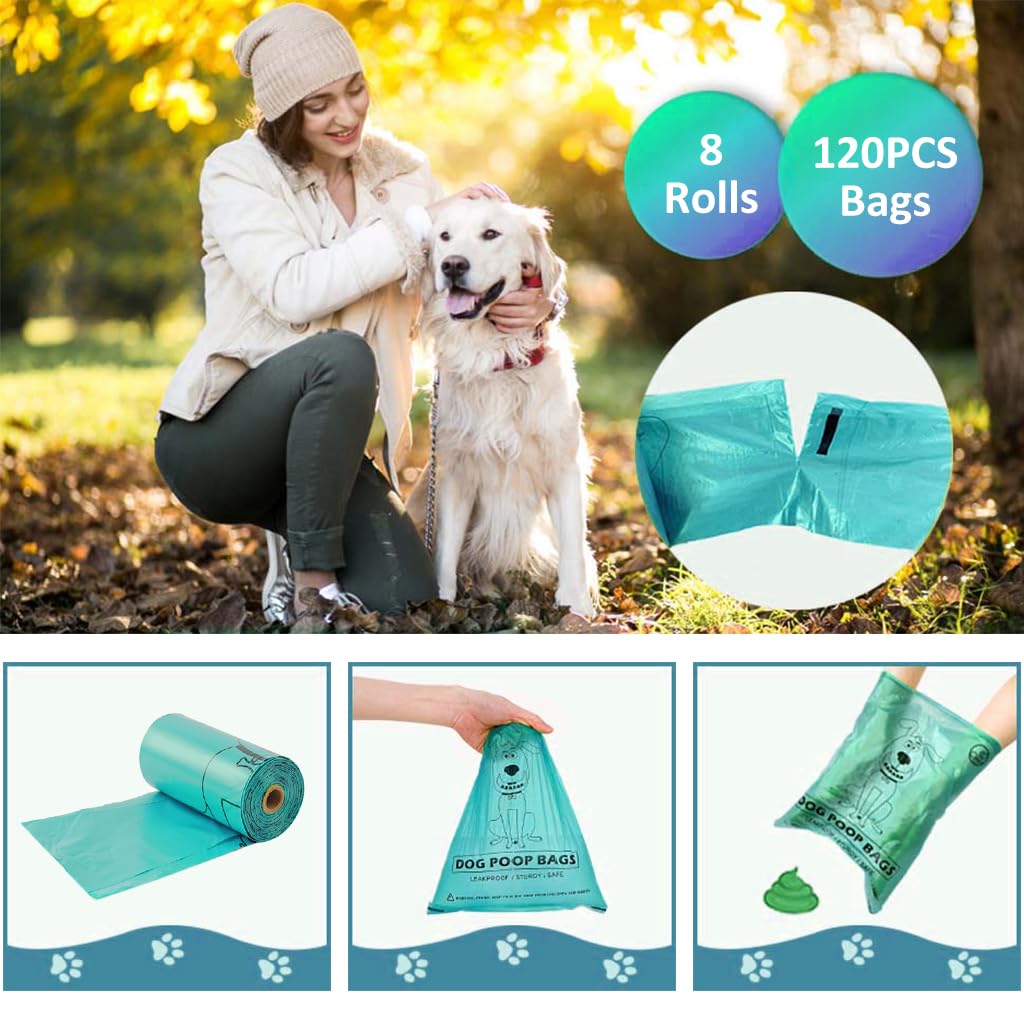 Qpets KadogyPet Dog Poop Bags for Walks with Leakproof Design and 120 Count | 9×13 in Biodegradable HDPE+EPI Material