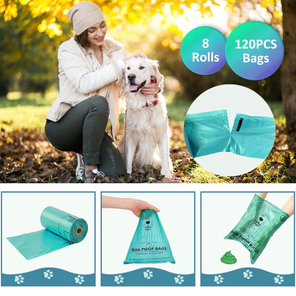 Qpets® 120pcs Dog Poop Bag Biodegradable Dog Poop Bag Large Dog Poop Bag Leakproof Waste Bag Plastic Bag for Dog Walking Dog Supplies