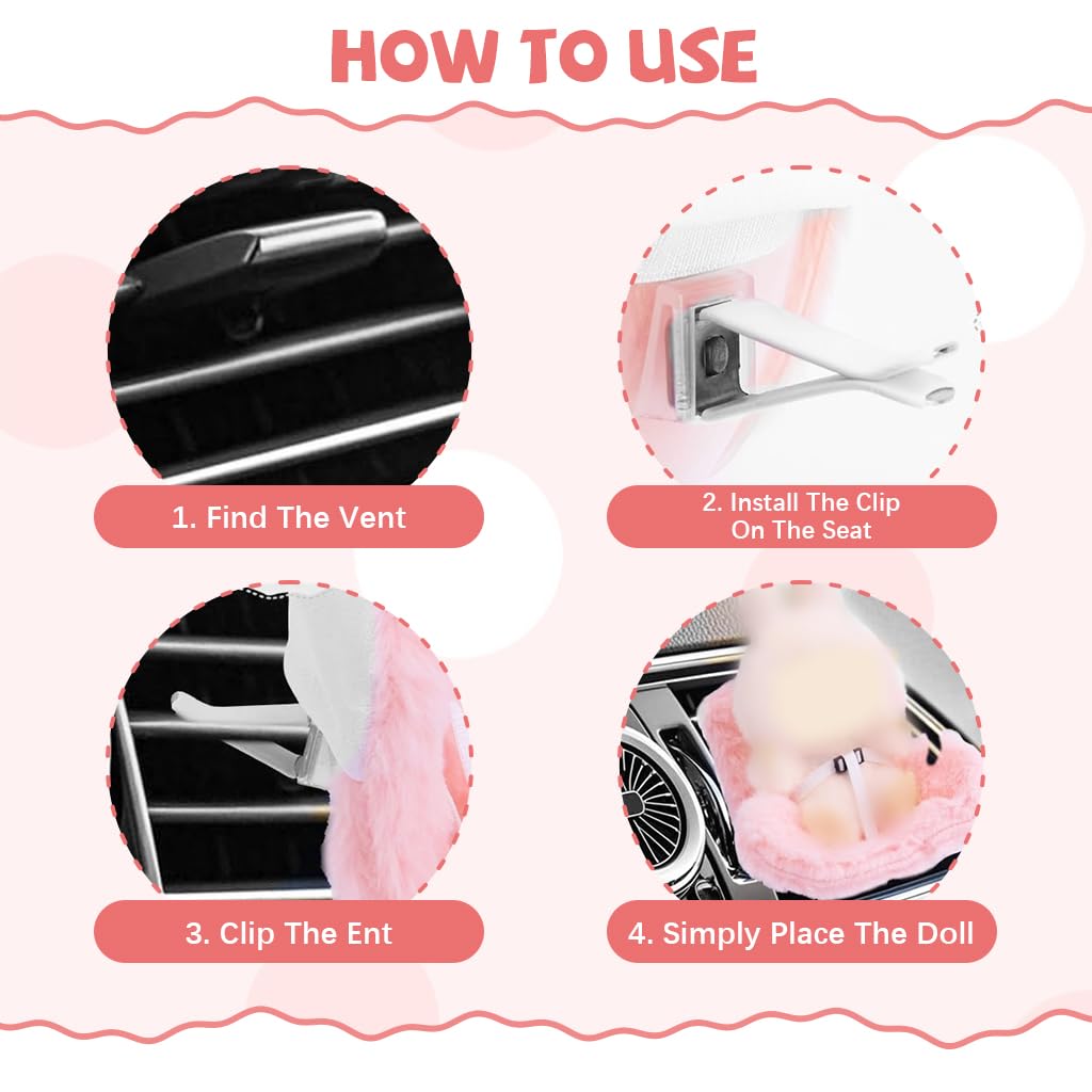 PATPAT Doll Car Seat for 4 inch Dolls with Air Vent Clip and Safety Belt | Pink Plush Stand