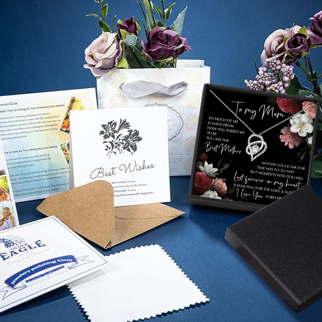 Venzina Necklace for Women featuring Double Interlocking Hearts and Zircon Pendant | Gift for Mom