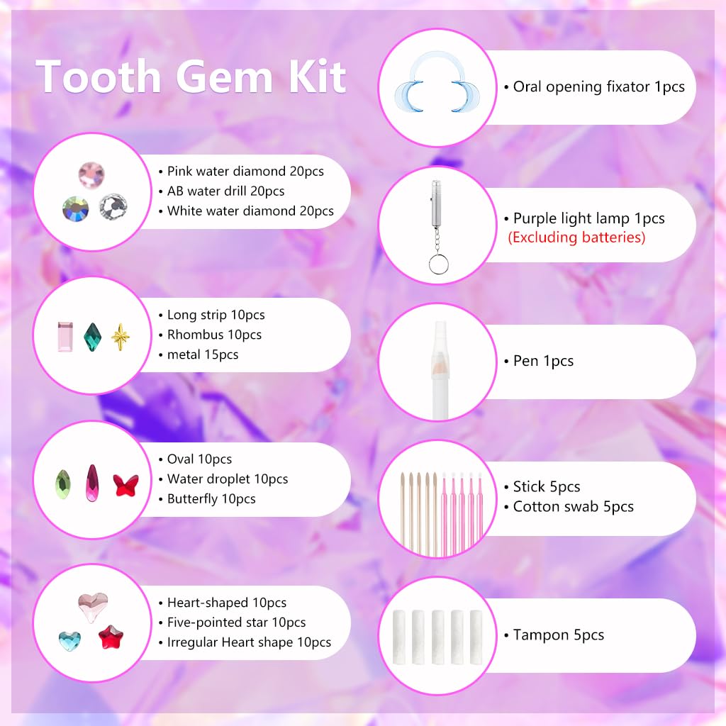 MAYCREATE Glittering Tooth Gem Kit with Mouth Retractor and 12 Grid Assorted Colors | No Glue Included