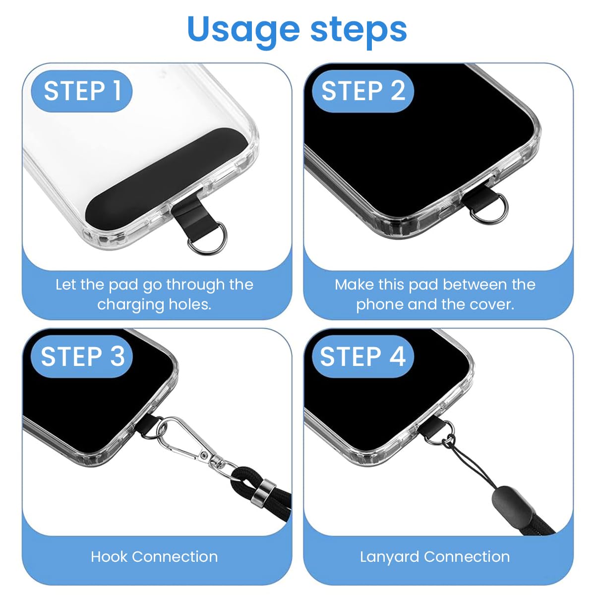ZORBES Phone Lanyard for Case with 2 Self Adhesive Inserts and Adjustable Strap Set | Polyester Neck and Wrist Carry