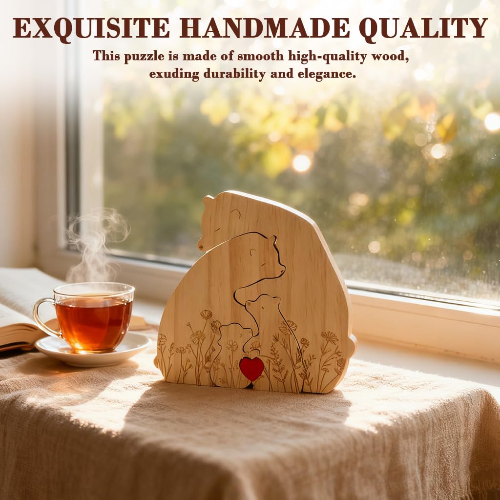 HASTHIP Wooden Family Bear Puzzle Desk Decor with Heart Accent for Personalized Home Gift