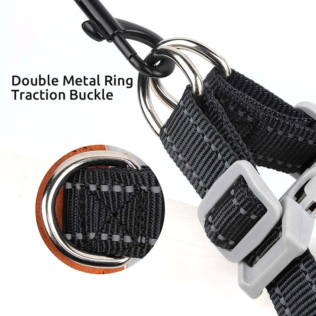 Qpets Reflective Dog Harness for Safe Night Walking with Dual D-Rings and Quick Release Buckle