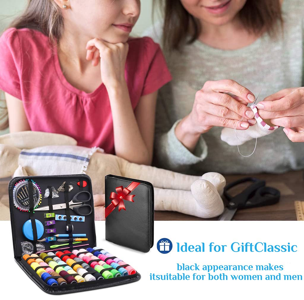 HASTHIP Sewing Kit for Home and Travel with 126pcs Accessories and 30 Cotton Threads | Portable PU Case