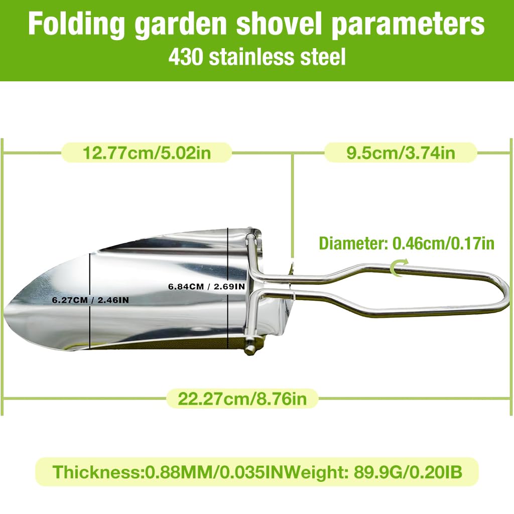 HASTHIP® 9'' Small Shovel Portable Gardening Shovel Stainless Steel Shovel Gardening Shovel Pocket Shovel with Storage Bag Folding Handle Design Camping Tool Survival Tool