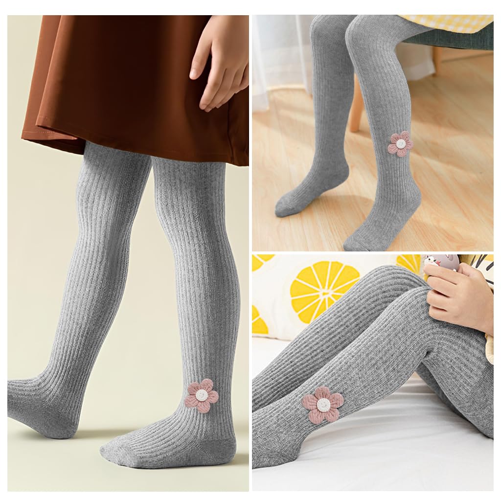 Zibuyu Toddler Girls Cable Knit Leggings for Fall & Winter with Seamless Elastic Fit | Soft Grey Cotton Pantyhose