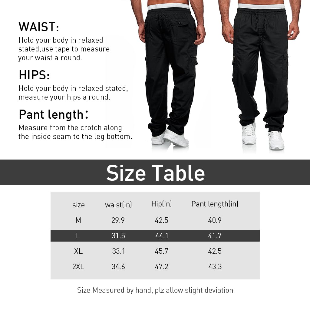 GUSTAVE Cargo Pants for Men with 80cm Elastic Waist and Multi Pockets | Polyester Loose Fit Black Trousers