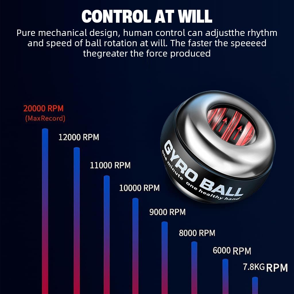 Proberos Metal Wrist Exercise Ball for Grip and Wrist Training featuring LED Gyro and 6061-T6 Aluminum Housing | 15,000 RPM Gyroscopic Resistance