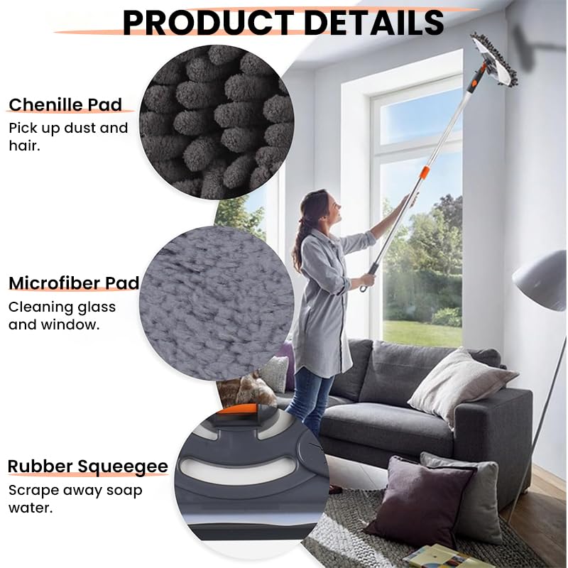 ZIBUYU Triangle Floor Mop for Tiles and Ceilings with 6.6ft Adjustable Handle | 360° Rotating Head