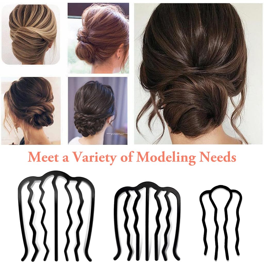 ZIBUYU Hair Accessories Set for Low Buns and French Twists with Zig Zag Claws | 6Pcs Black Metal Clips for Women