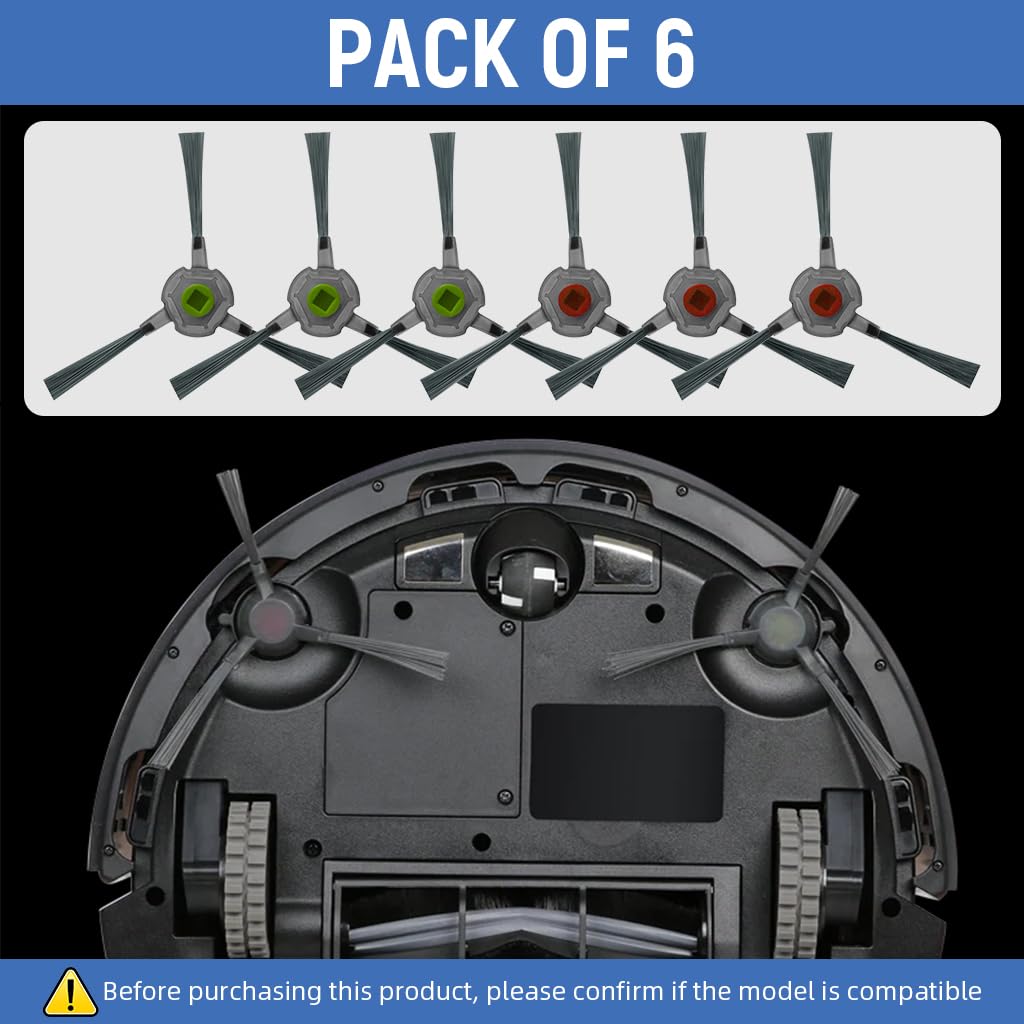 HASTHIP Side Brushes for Ecovacs Robot Vacuum U2 Pro 6pcs with Robust Nylon Bristles | Easy Snap Installation