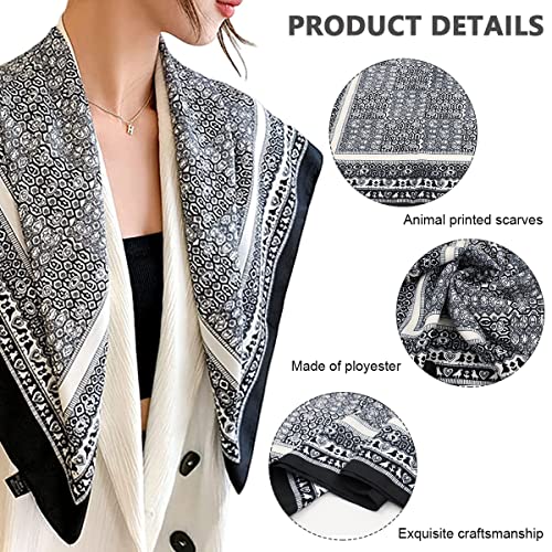 PALAY® Silk-Feel Satin Square Scarf Combo for Women, Green Print & Black, 35in Head Scarf for Hair Wrapping, Crafts, DIY, Scrapbooking, Journaling, Planners, Pillow Cover Use
