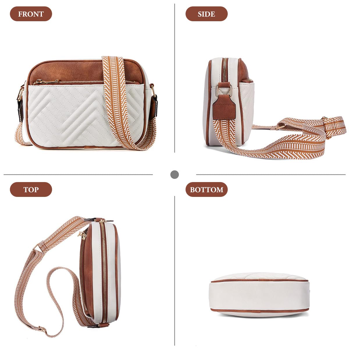 Zibuyu Crossbody Bag for Women with Double Layer Design and Print Strap 8.7x2.2x5.9in | PU Shoulder Sling Bag