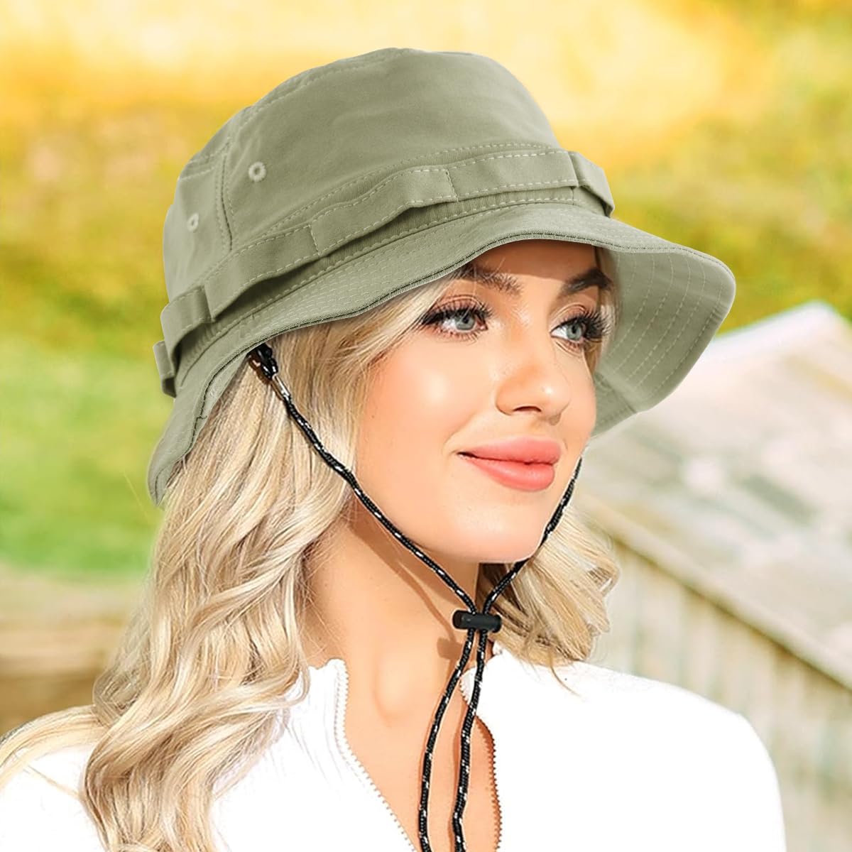 PALAY® Fashion Bucket Har Wide Brim Bucket Hat with Chin Strap Lightweight Quick Dry Camping Sun Hat Travel Bucket Hat Unisex Bucket Hat for Women Men