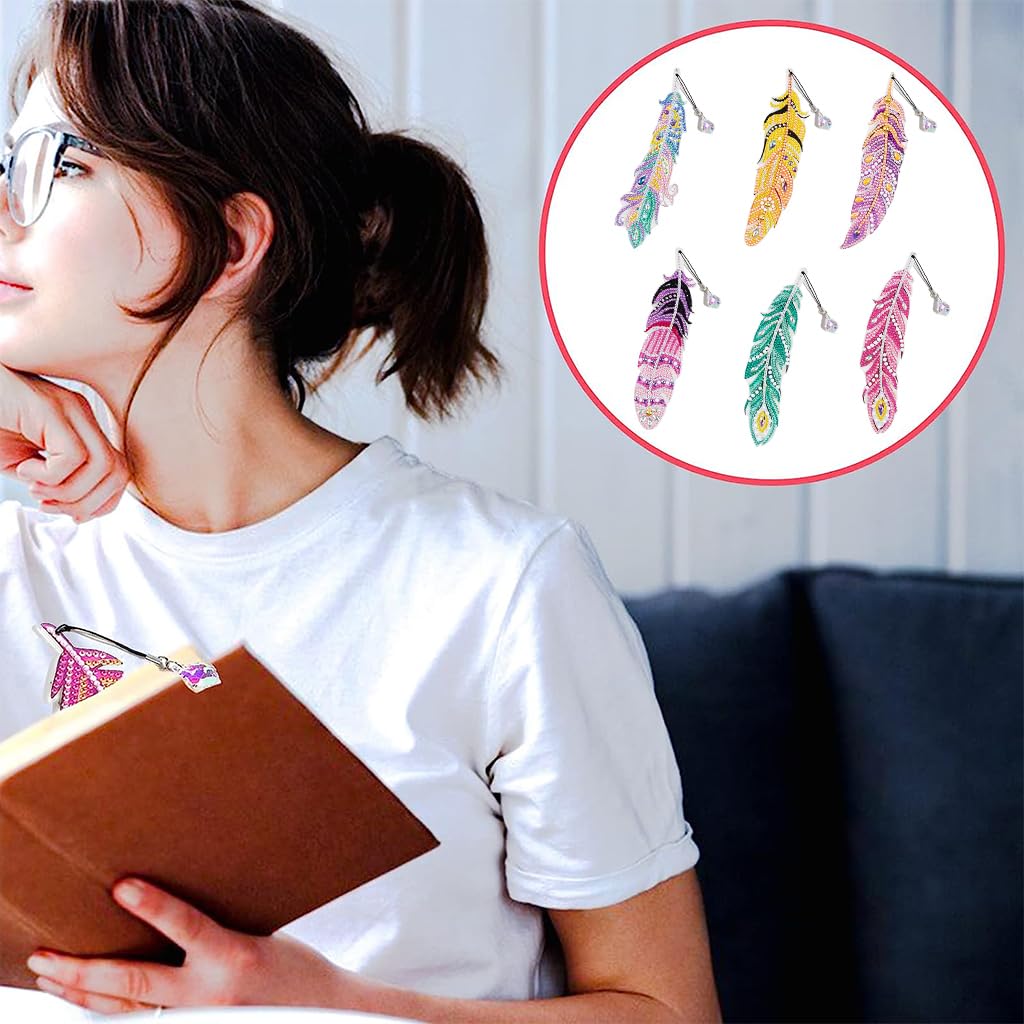 Climberty Diamond Painting Bookmarks Kit 6pcs for DIY Feather Art with Crystal Pendants | Fun Gift for Adults and Kids