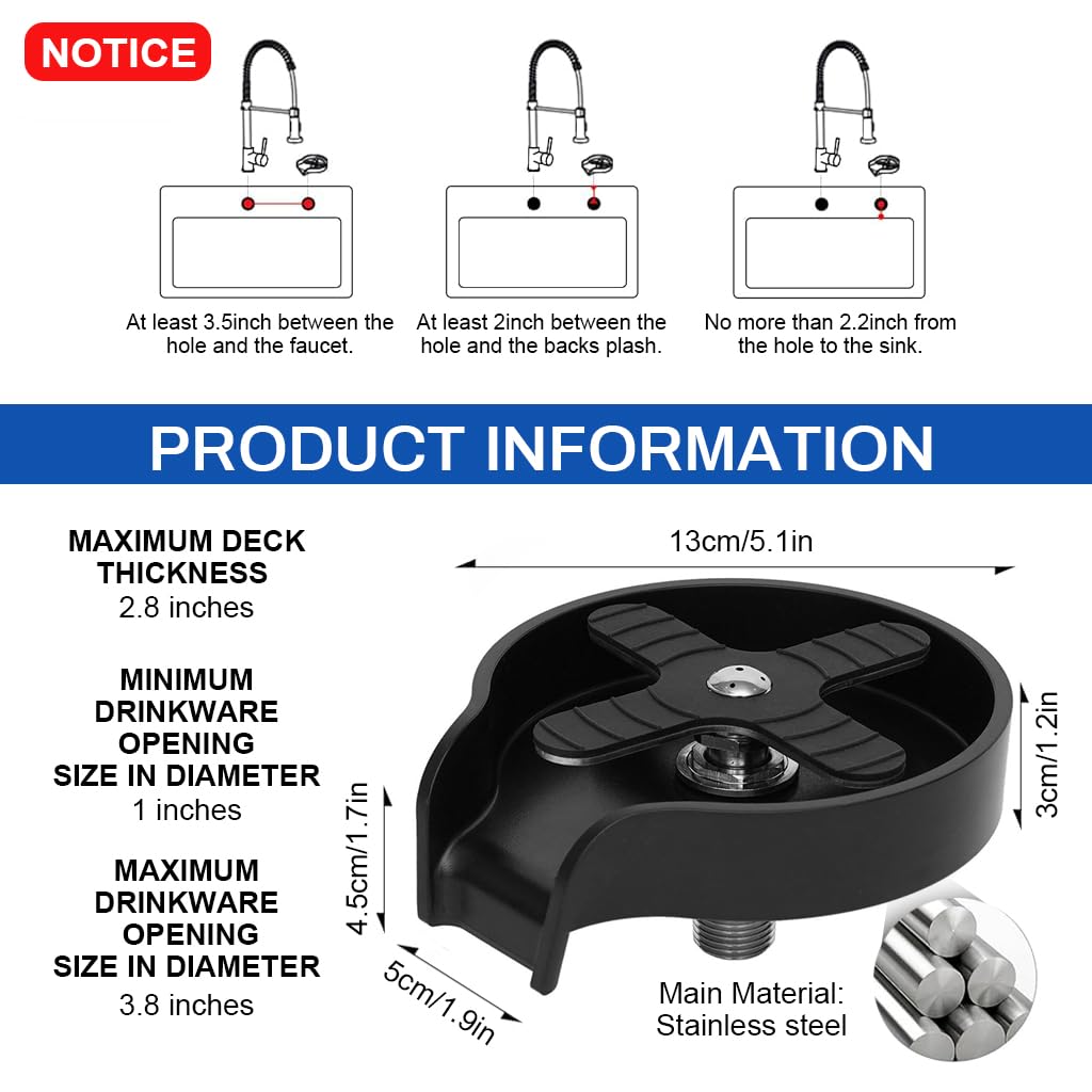 Supvox® Kitchen Glasser Rinser for Sink Stainless Steel Glassware Rinser Bottle Rinser with 80cm Pipe & Three-way Valve Press-down Multipurpose 4.3 inches Diameter Glass Rinser for Kitchen, Bar