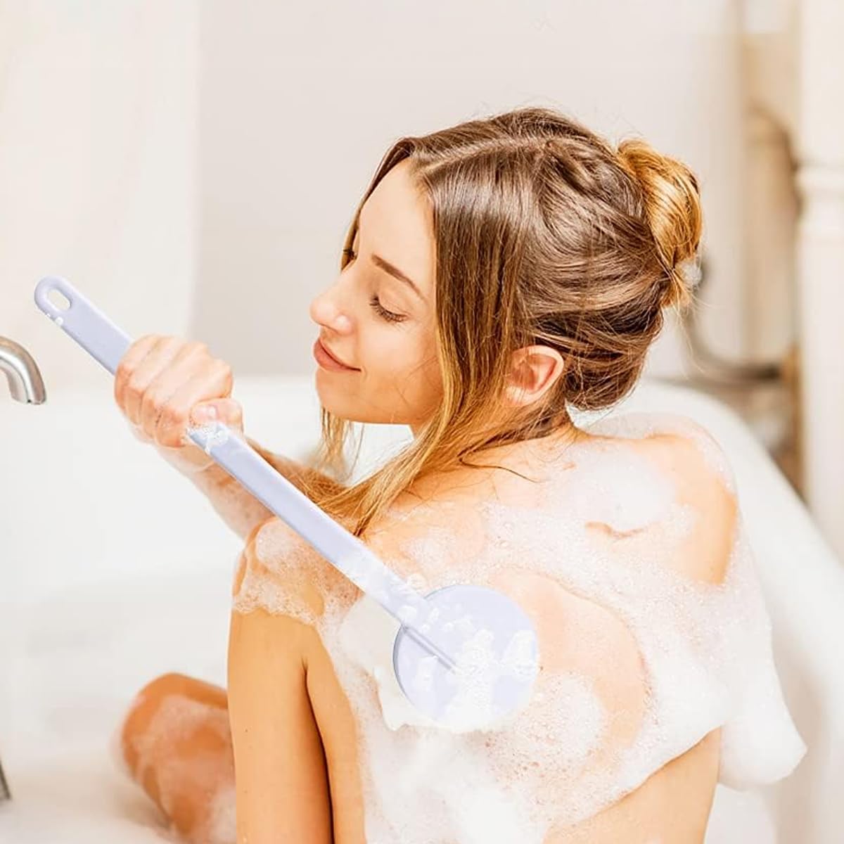 MAYCREATE Body Lotion Applicator for Back and Legs with 14.9 in Long Handle | 19-Ball Rotary Massager