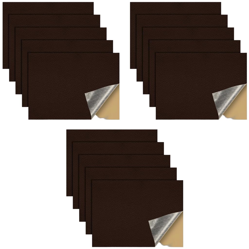 STHIRA Self Adhesive Leather Patches for Car Seats and Furniture 15pcs 30x20cm Brown | Waterproof Synthetic Sheets for Sofa Repair