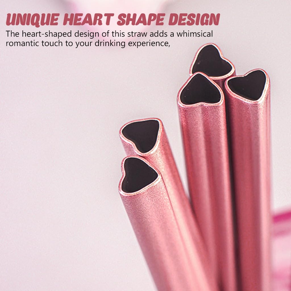HASTHIP Stainless Steel Drinking Straw for Smoothies and Cocktails with Heart Shape & Cleaning Brush