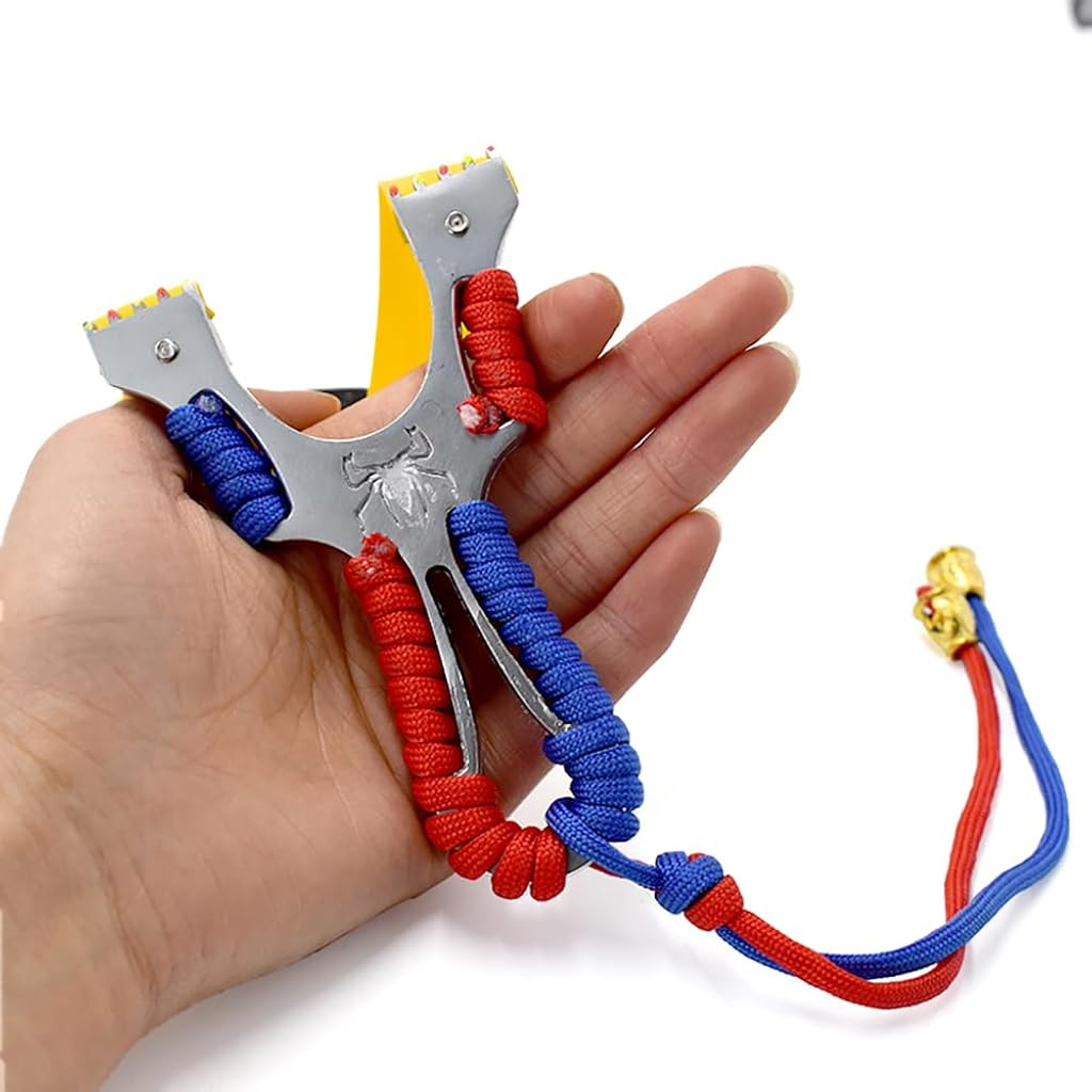 Optifit® Aluminum Alloy Slingshot with Embossed Pattern, Anti-Slip Rope-Wrapped Handle, Flat Rubber Band, for Outdoor Shooting and Aiming Training