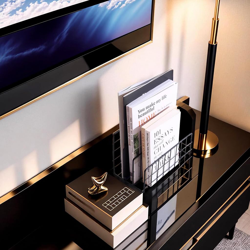 Zibuyu 3 Tier Metal Book Organizer for Desk and File Storage with Wire Design | Rose Gold