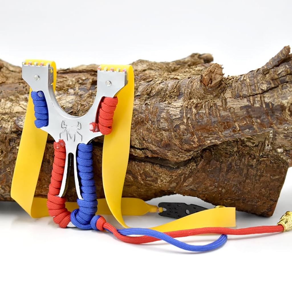 Optifit® Aluminum Alloy Slingshot with Embossed Pattern, Anti-Slip Rope-Wrapped Handle, Flat Rubber Band, for Outdoor Shooting and Aiming Training