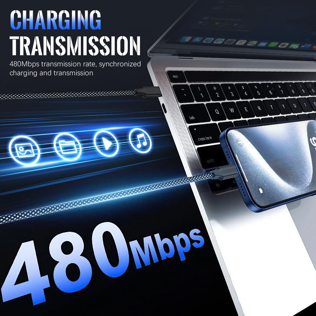 Verilux Type C to Type C Cable 3.3ft 100W Fast Charging with Magnetic Connector Nylon Braided