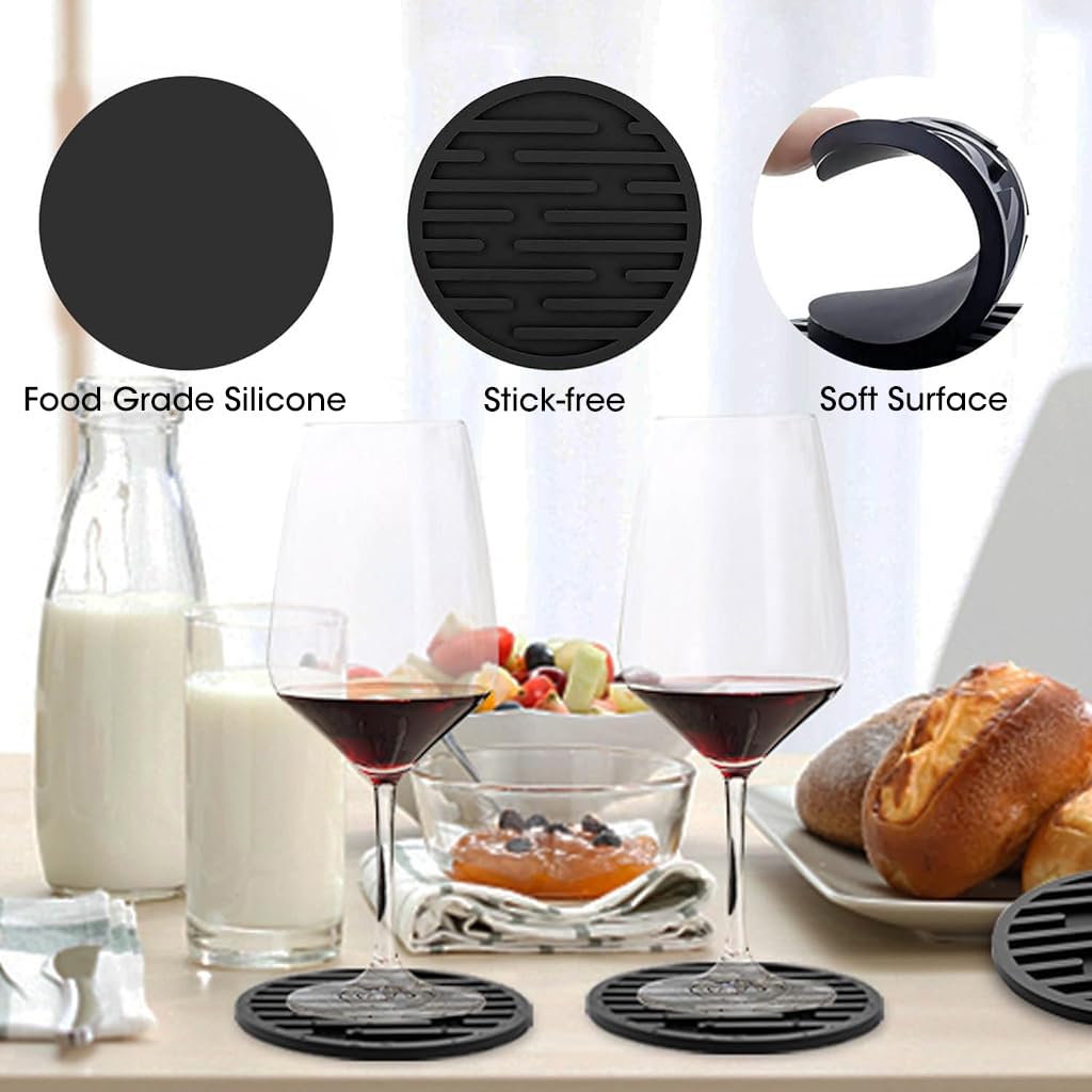 ZIBUYU Cup Coasters for Drinks featuring Water Catching Grooves 3.93 in Silicone Set | Black 4 Pcs