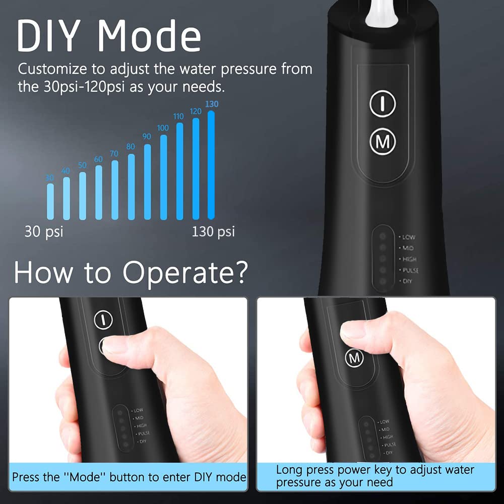 HANNEA Water Dental Flosser for Teeth with 400ml Tank and 360° Jet Tips | 5 Modes IPX7 Cordless Design