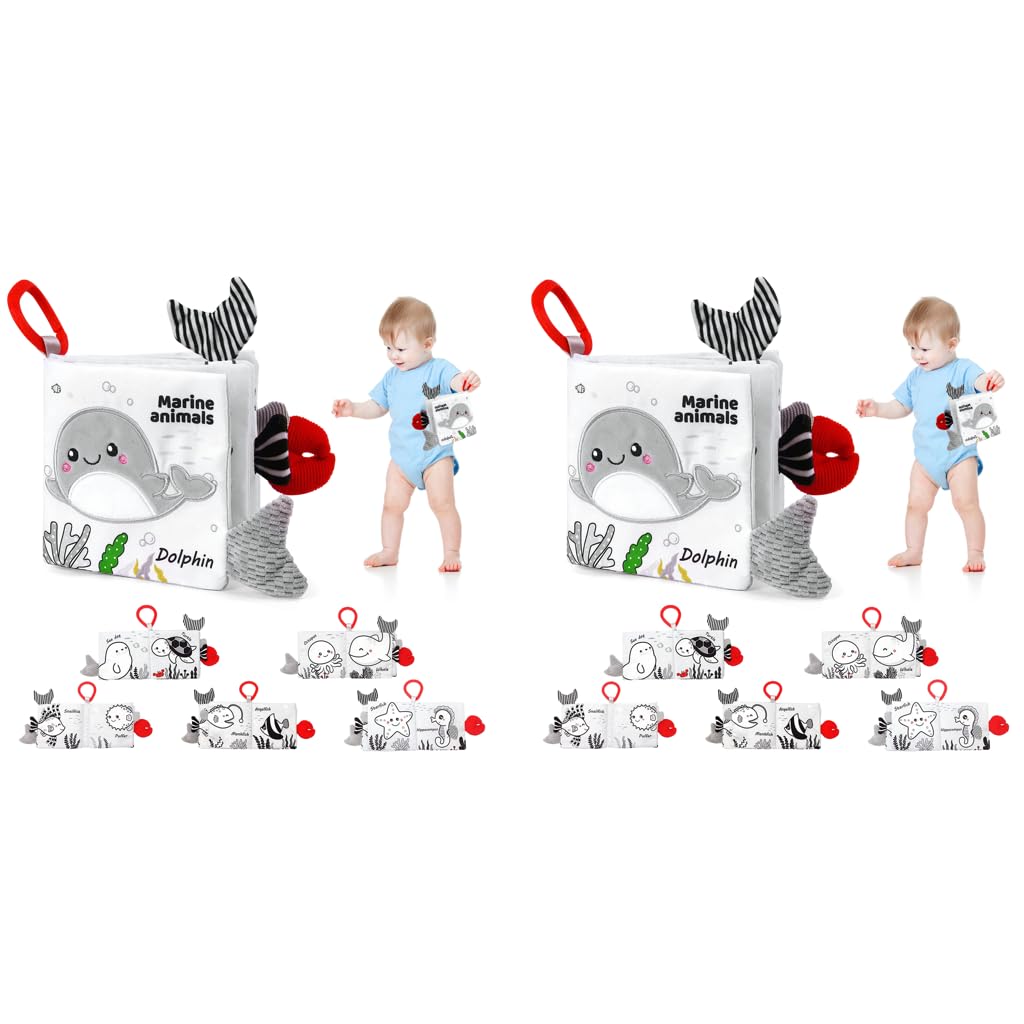 SNOWIE SOFT Dolphin Cloth Books for Babies with 3D Touch Feel Washable Non Toxic Fabric | 2PCS