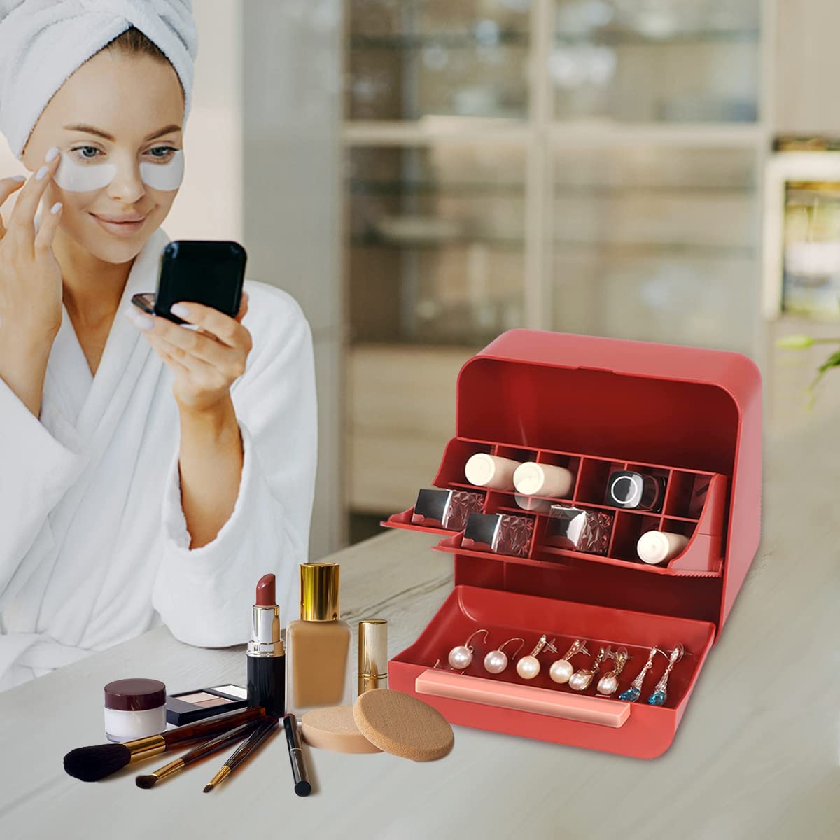 MAYCREATE Lipstick Organizer for Dresser with 12 Slots and Flip Open Lid | ABS Jewelry Drawer Storage Box