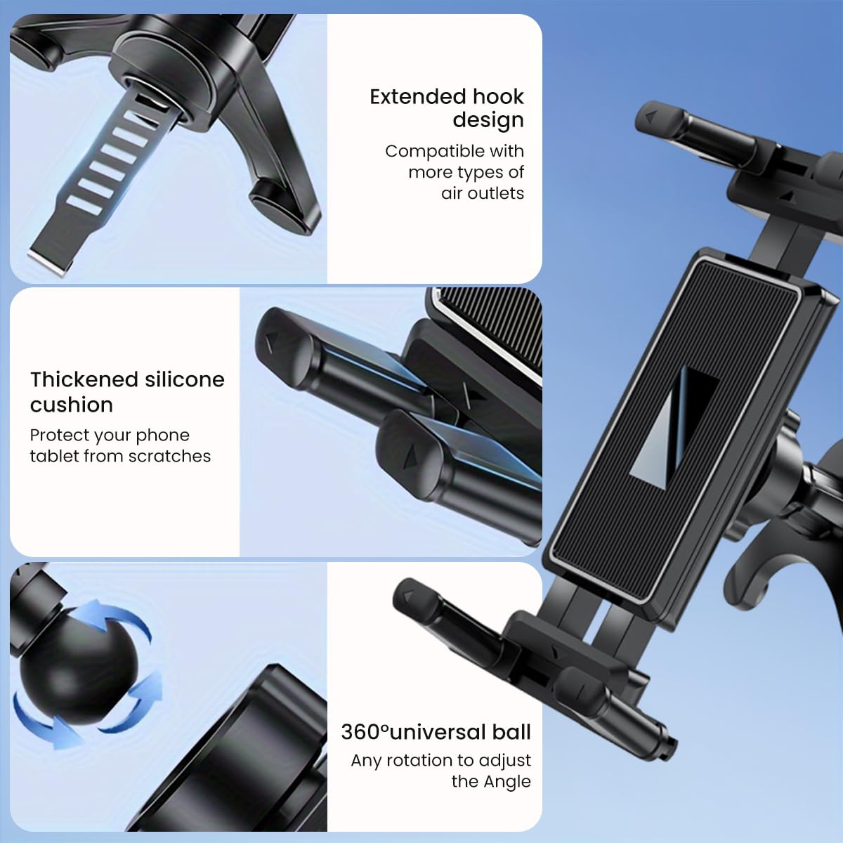 STHIRA Universal Phone Holder for Car Air Vent featuring 360° Rotation and Metal Hook Clamp | Fits 4.7–12.9 in Devices