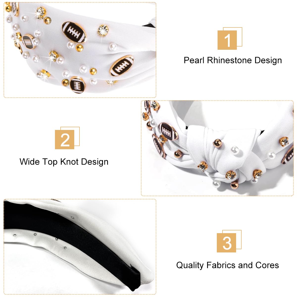 PALAY Headband for Women Elegant Pearl Hairbands for Women Stylish Knotted Headbands Rhinestones Beaded Jeweled Head Bands Ladies Gift - Black