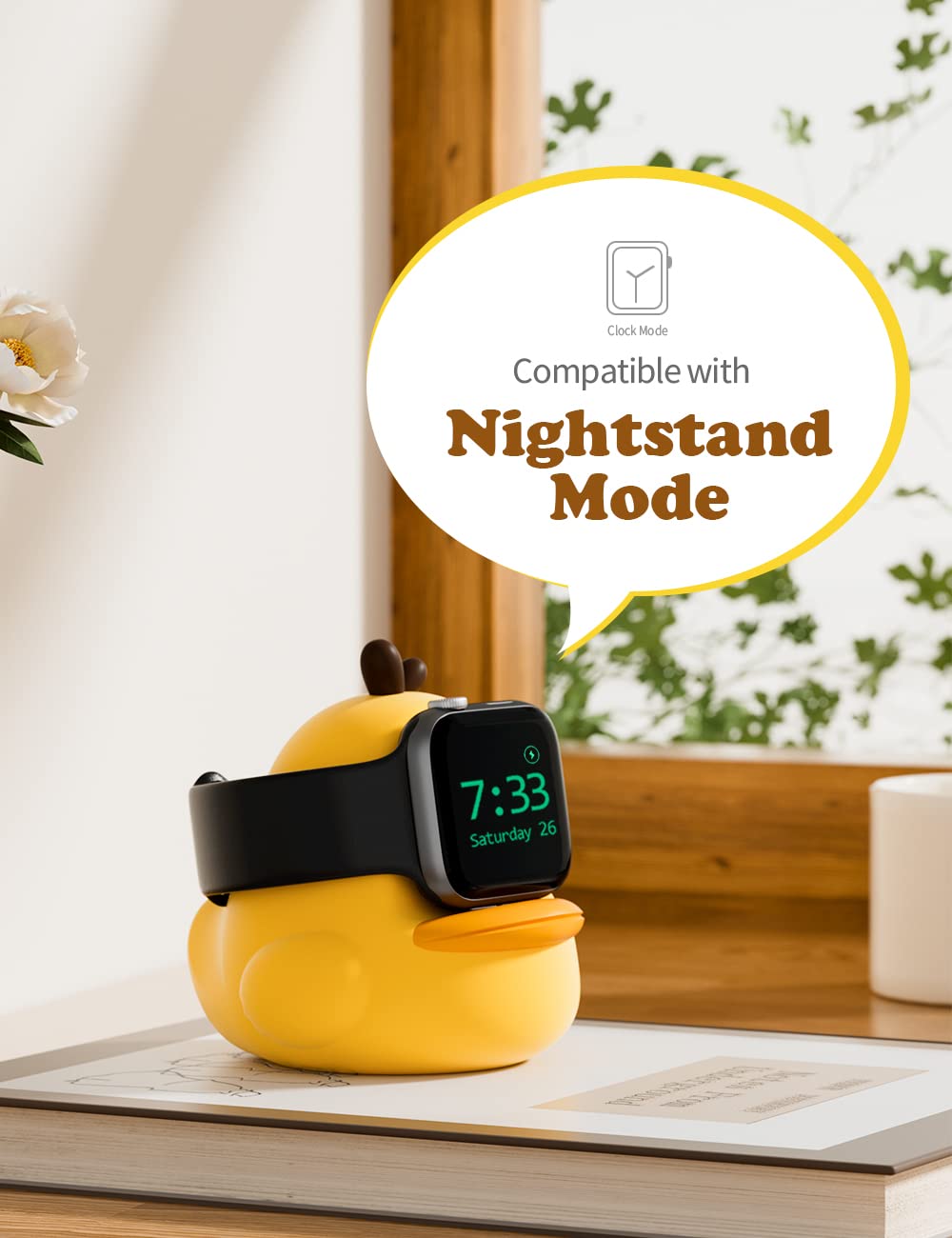 ZORBES Charger Stand for Apple Watch 49–38mm with Cable Slot & Cute Duck Silicone Dock