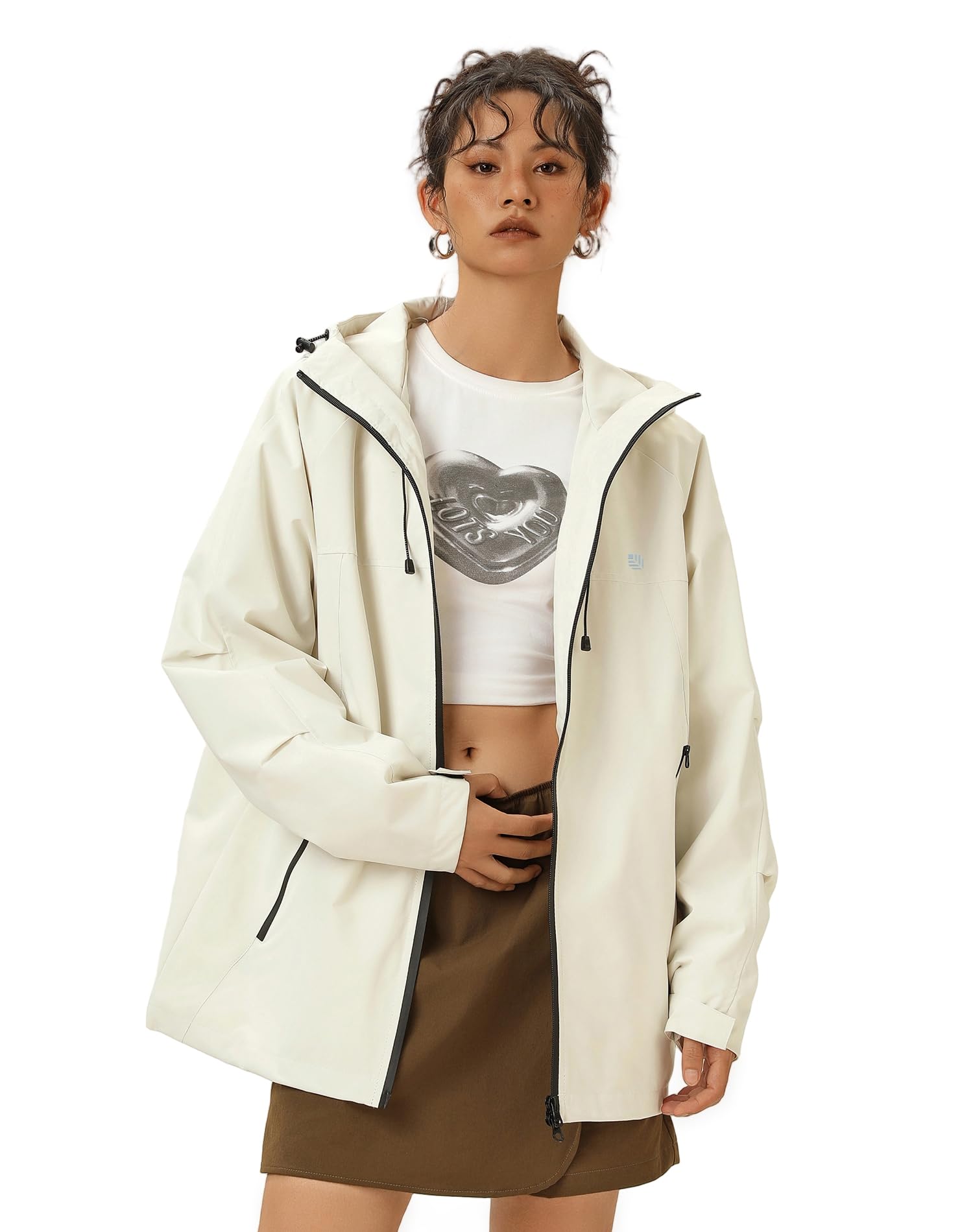 Venzina Women's Waterproof Jacket for Travel and Commuting with 75D Fabric | Light Khaki